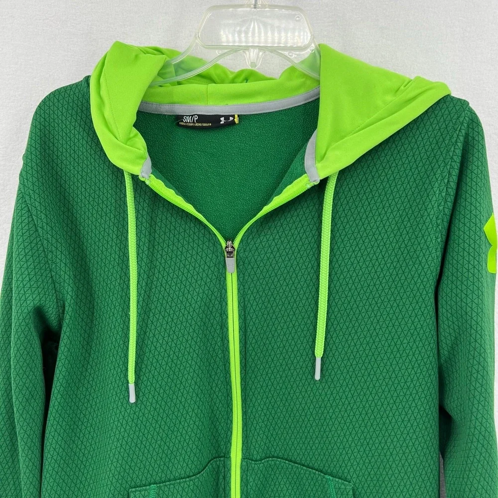 Under Armour Fleece Hoodie Size Small Green Loose Fit Geometric Full Zip Hooded‎